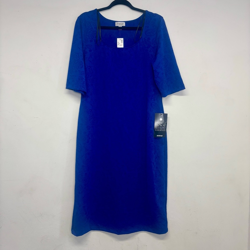 Avenue Blue Sheath Midi Dress with 3/4 Sleeves